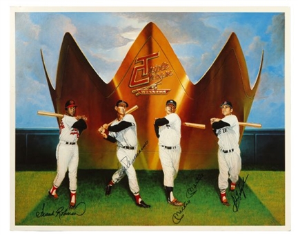 Triple Crown Lithograph Signed By Mantle, Williams Yastrzemski, and Robinson